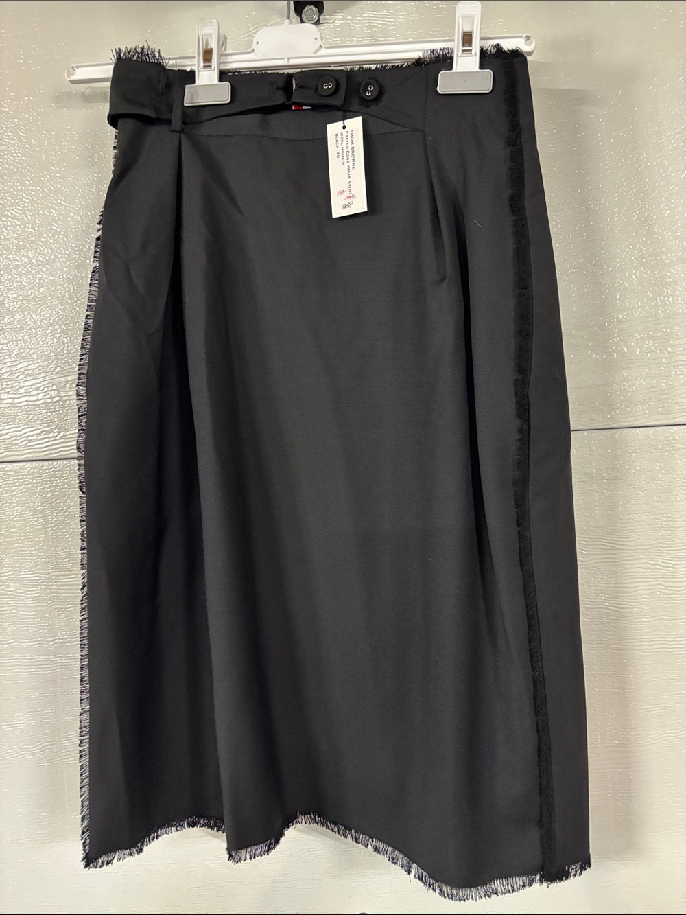 Thom Browne Black Midi Skirt with Frayed Trim